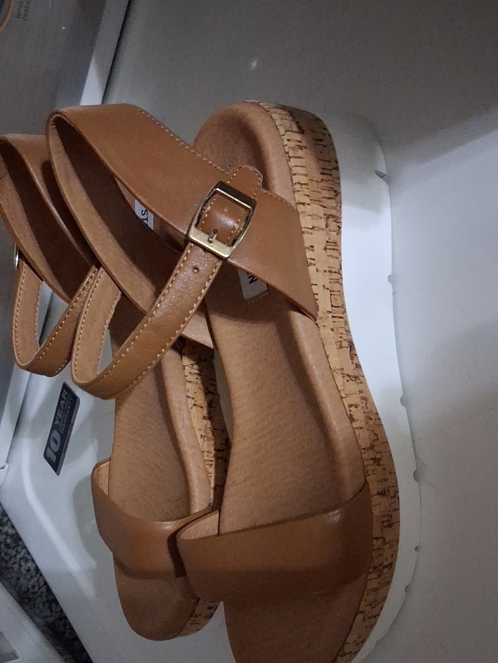 Steve Madden Tan Cork-Platform Ankle-Strap Sandals